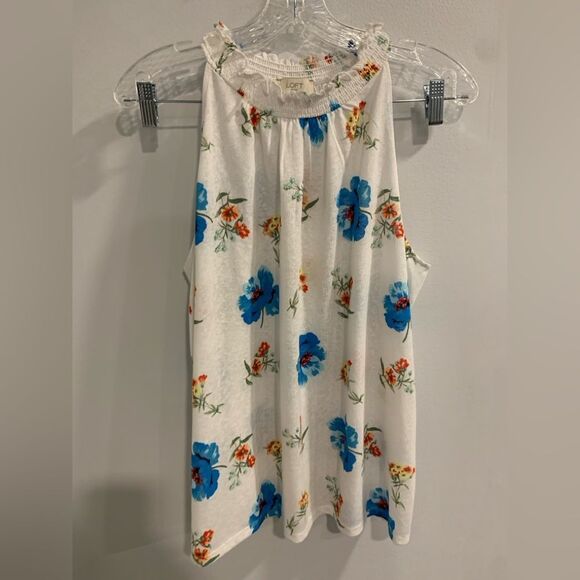 LOFT Tops - LOFT Floral Tank Top - White and Blue